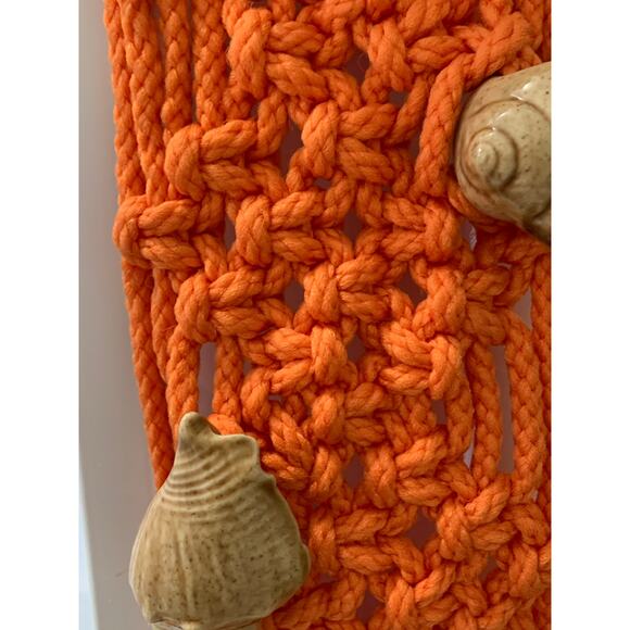 vintage orange macrame towel holder shell hippie - Picture 6 of 7